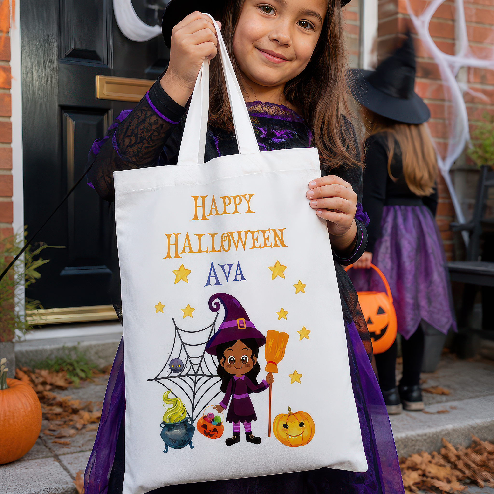 Personalised Little Witch Trick or Treat Tote Bag with Name