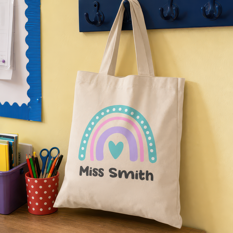 Personalised Pink Purple Rainbow Teacher Tote Bag with Name - alternative view