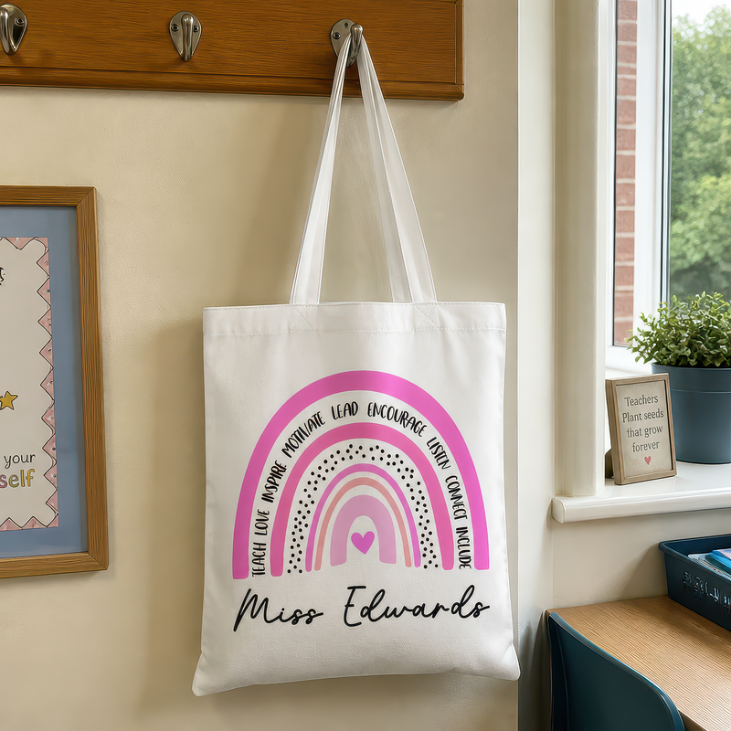 Personalised Teacher Pink Tote Bag with Name