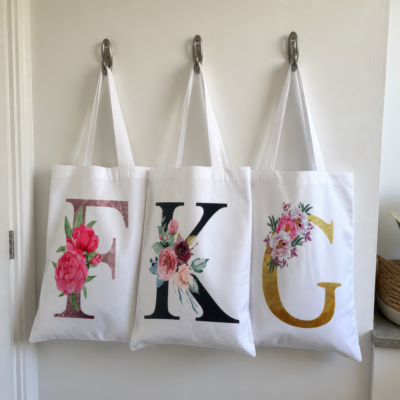 Personalised Floral Initial Tote Bag with Name