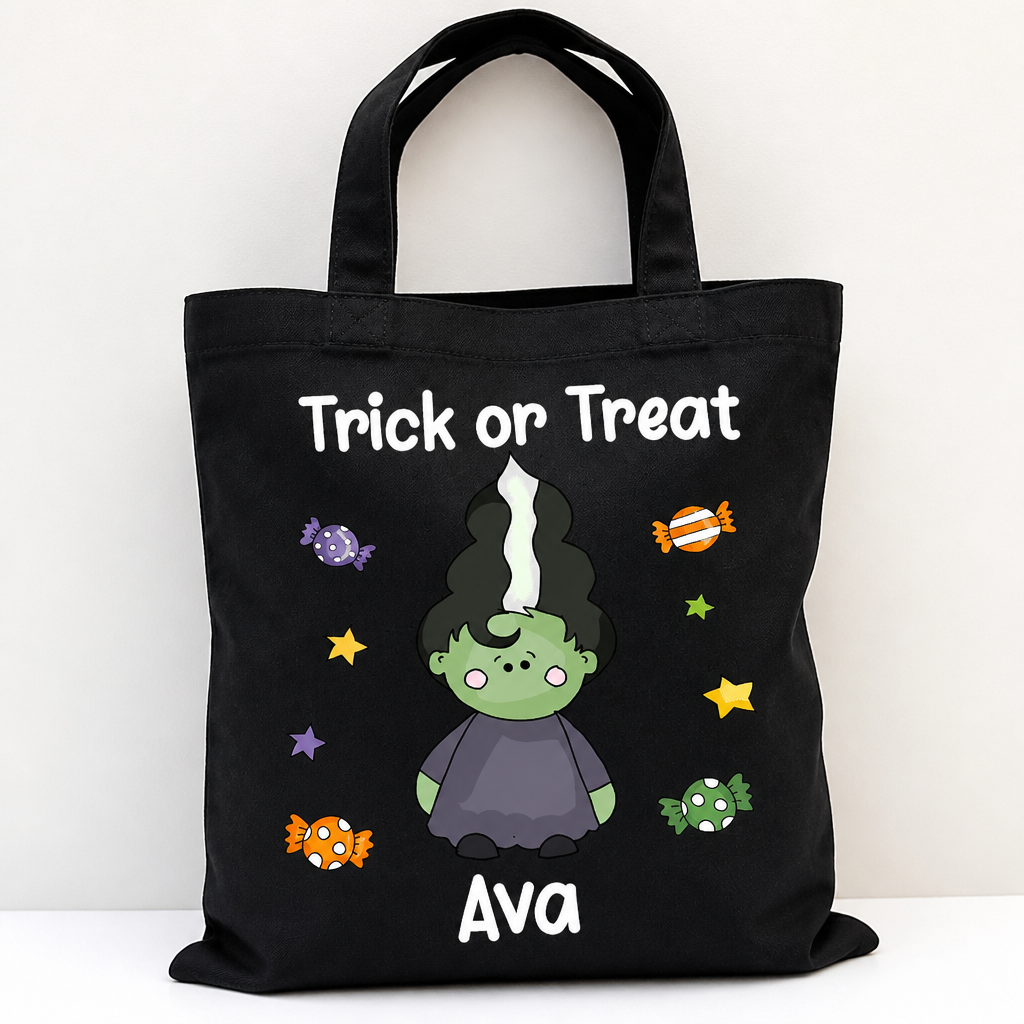 Personalised Black Frankenstein's Wife Tote Bag with Name