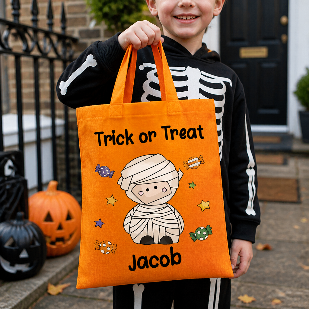 Personalised Orange Mummy Trick or Treat Tote Bag with Name