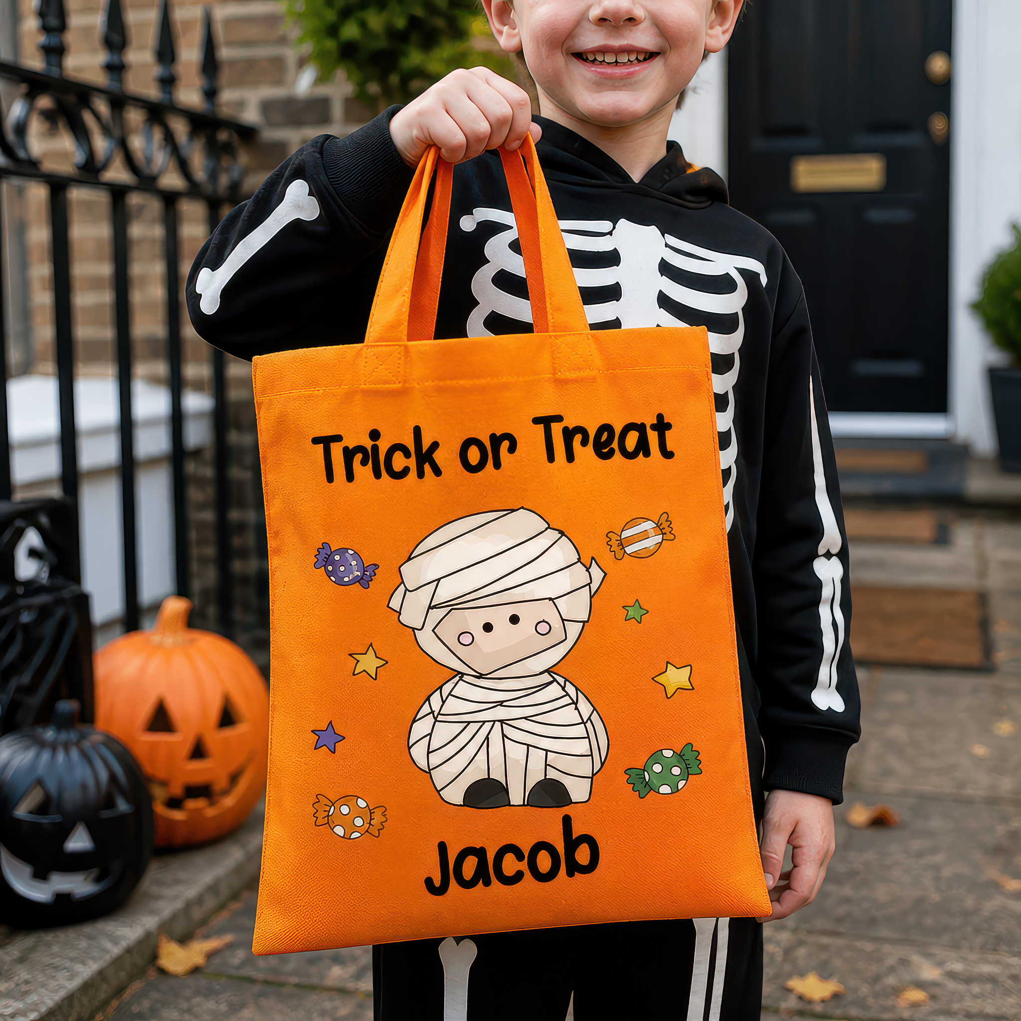Personalised Orange Mummy Trick or Treat Tote Bag with Name - alternative view