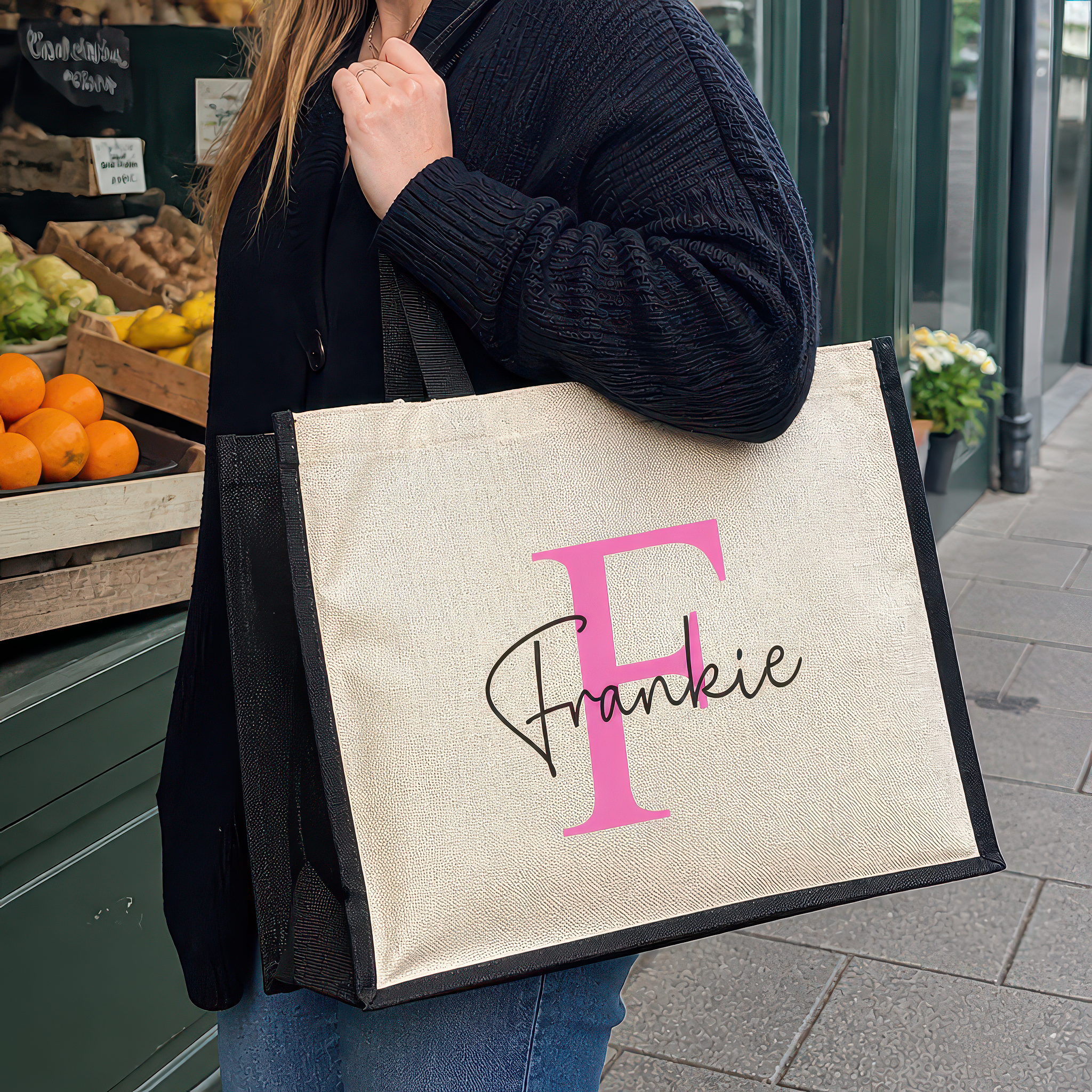 Personalised Pink Initial Jute Tote Bag