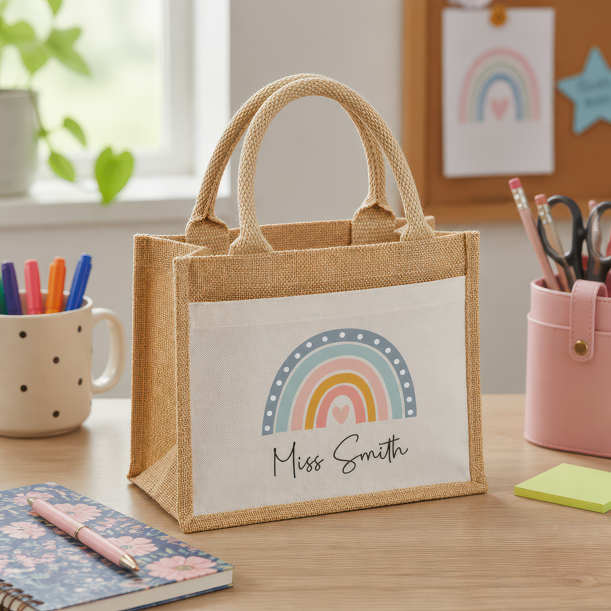 Personalised Rainbow Jute Tote Bag with Name - Multi - alternative view