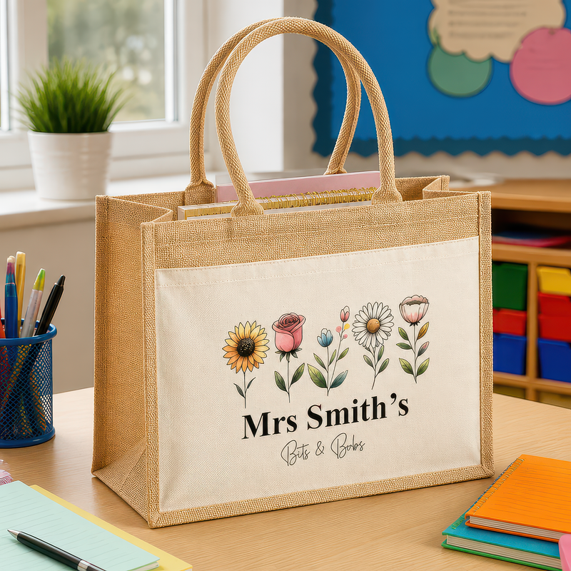 Personalised Floral Jute Tote Bag with Name - alternative view