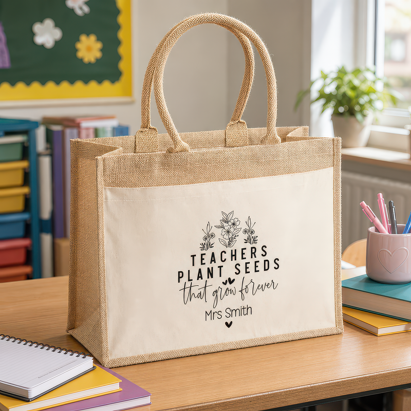 Personalised Plant Seeds Quote Jute Tote Bag with Name - alternative view