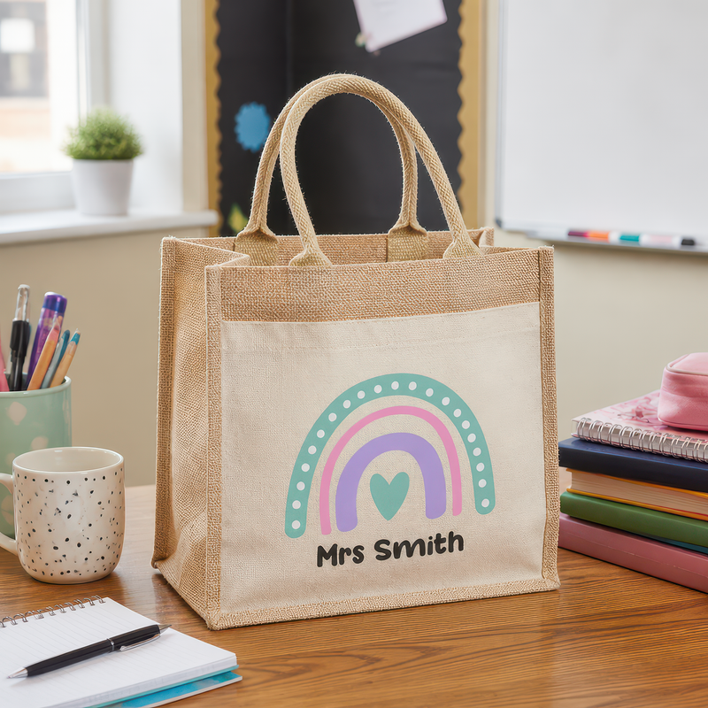 Personalised Pastel Rainbow Jute Tote Bag with Name - Multi - alternative view