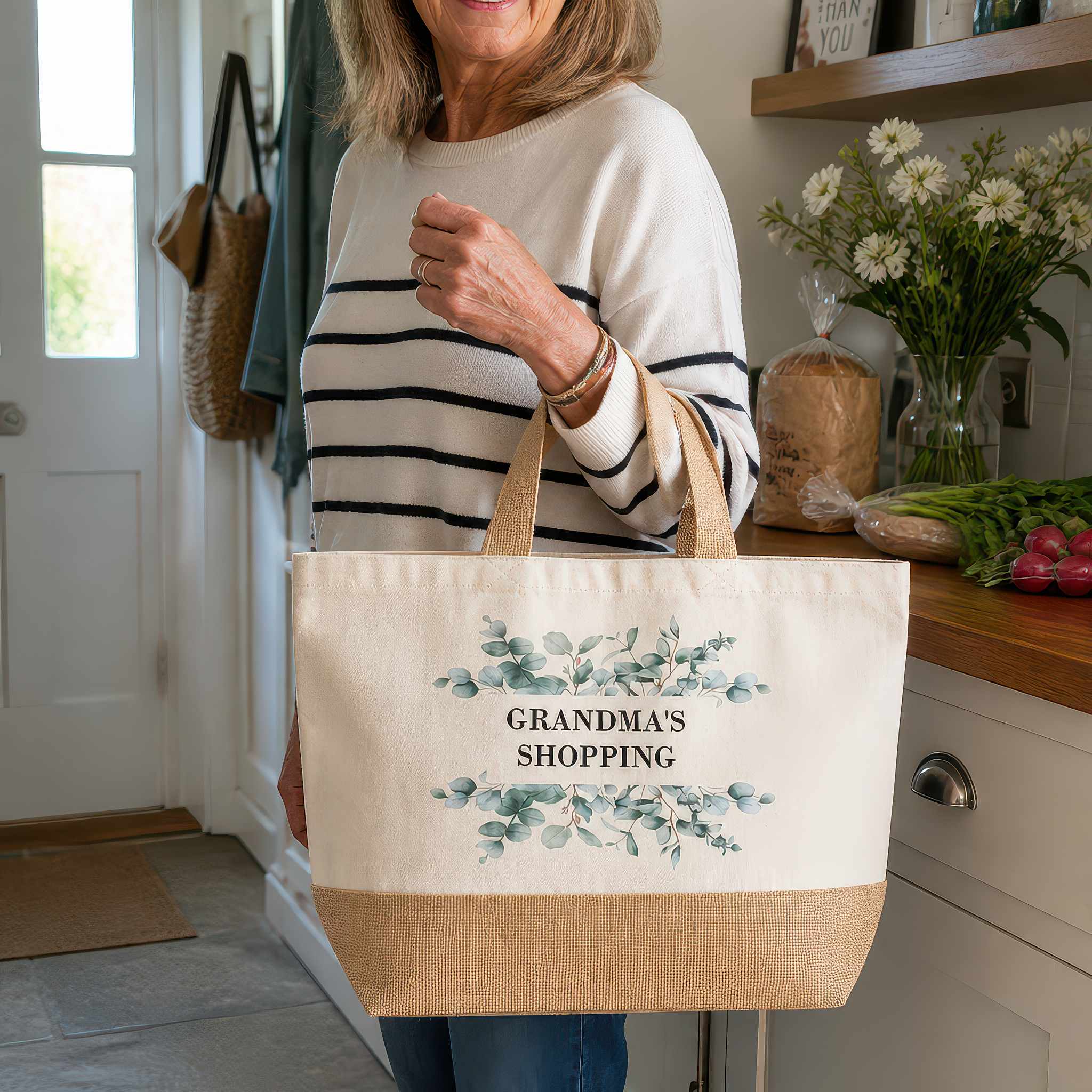 Personalised Mum Nanny Granny Nan Jute Bag with Name