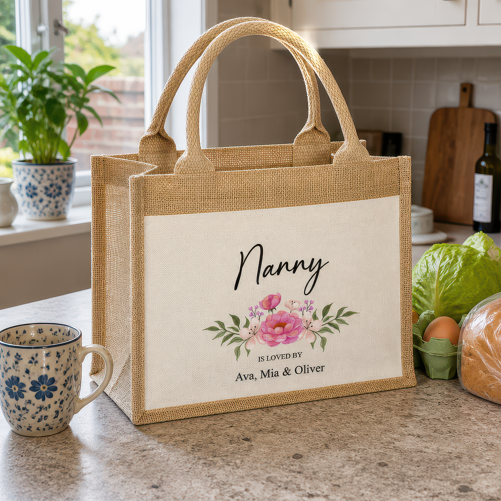 Personalised Jute Bag Shopping Tote for Nanny