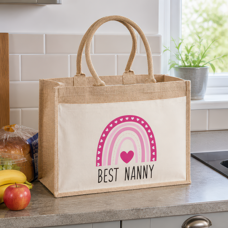 Personalised Rainbow Jute Tote Bag with Message