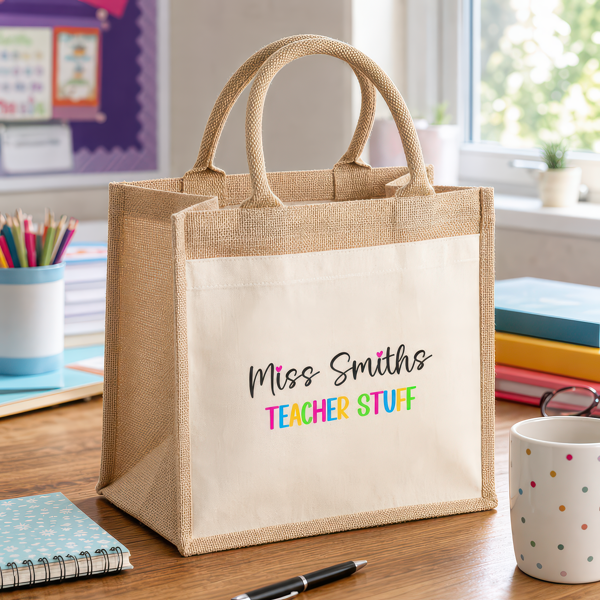 Personalised Multi Bright Text Jute Tote Bag with Name - alternative view