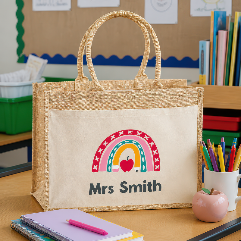Personalised Multi Apple Jute Tote Bag with Name - alternative view