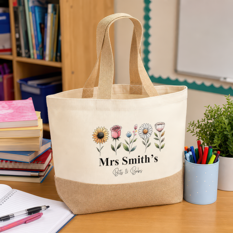 Personalised Flowers Jute Tote Bag with Name - alternative view