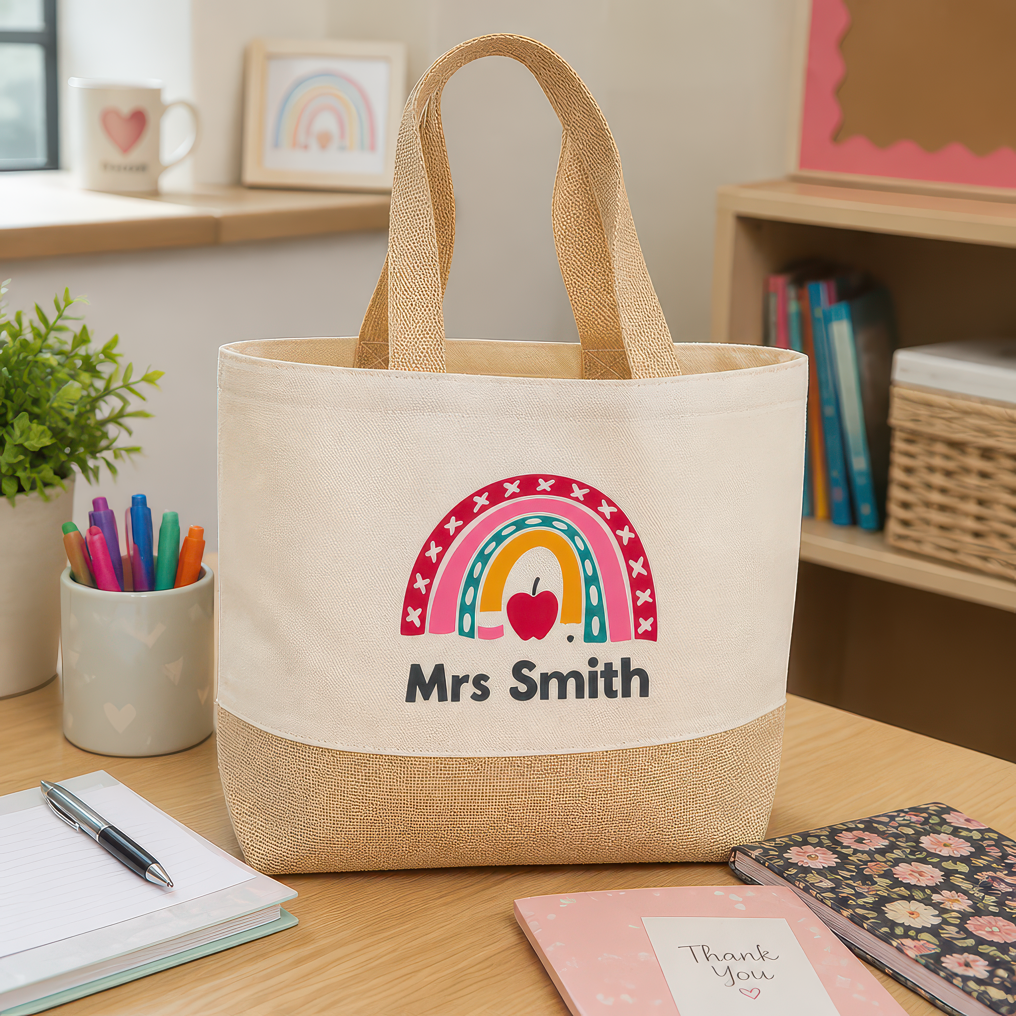 Personalised Beige Hessian Jute Tote Bag with Name - alternative view