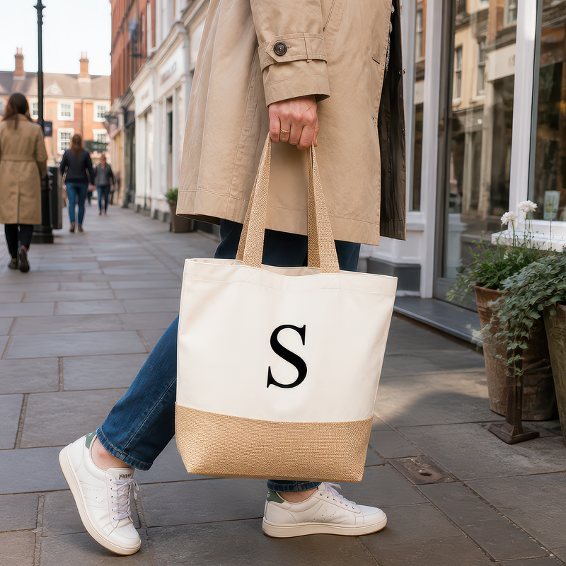 Personalised Black Initial Canvas Tote Bag