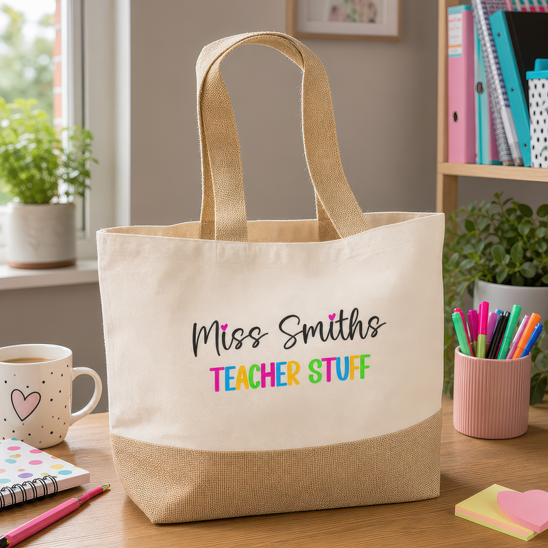 Personalised Beige Bright Text Jute Tote Bag with Name - alternative view