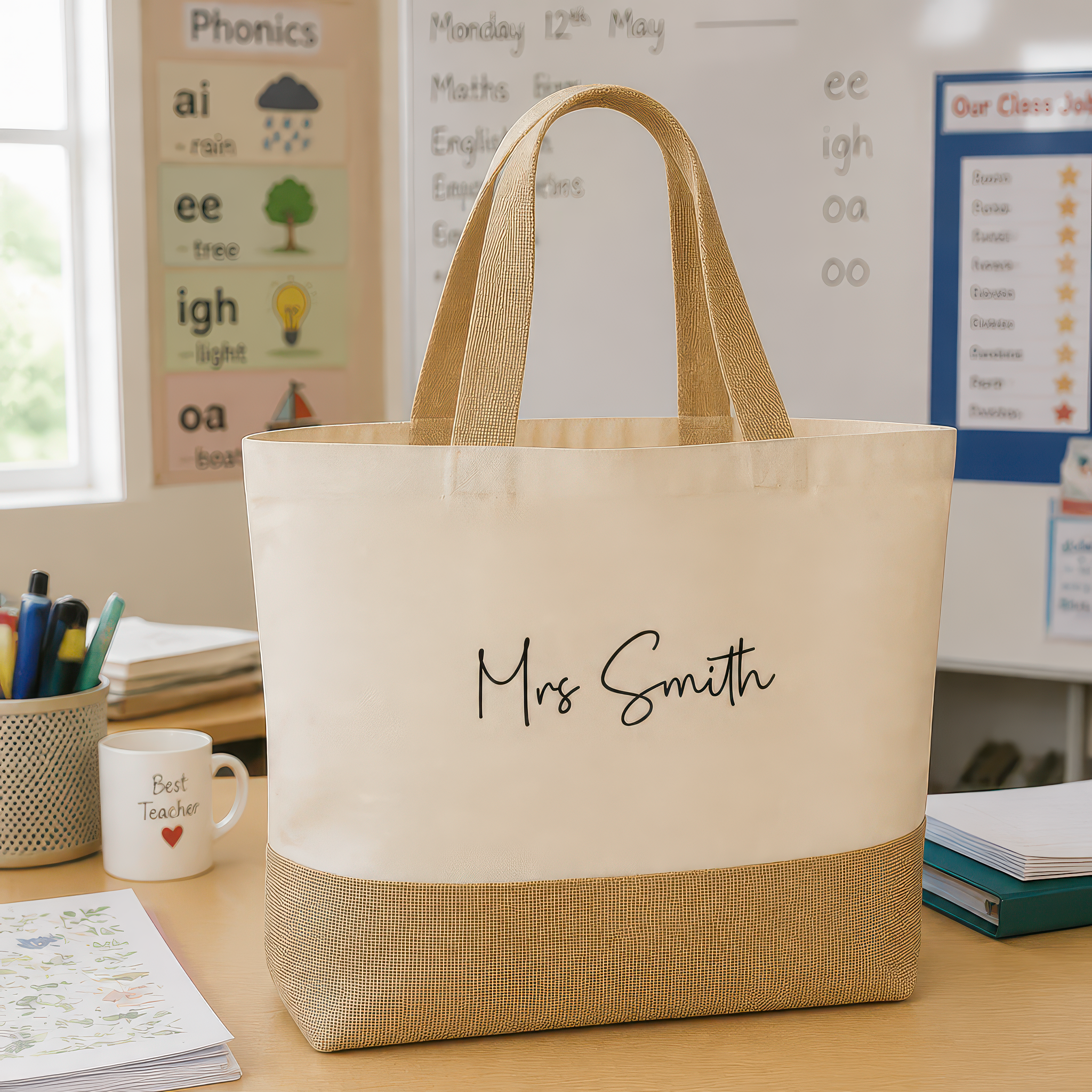Personalised Teacher Name Jute Bag