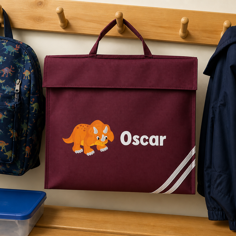 Personalised Orange Dinosaur School Book Bag with Name