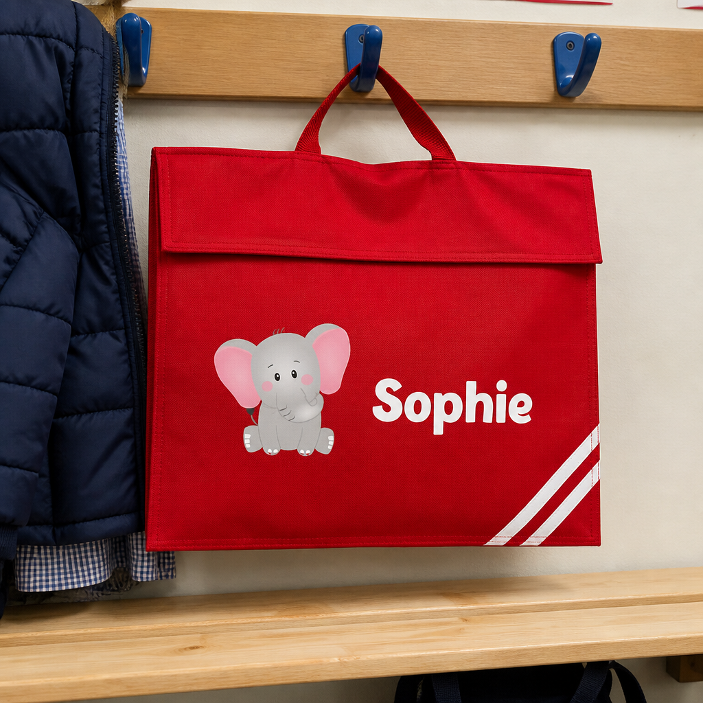 Personalised Red Elephant School Book Bag with Name
