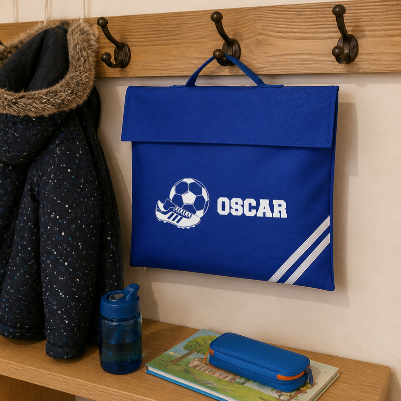 Personalised Football Blue School Book Bag with Name