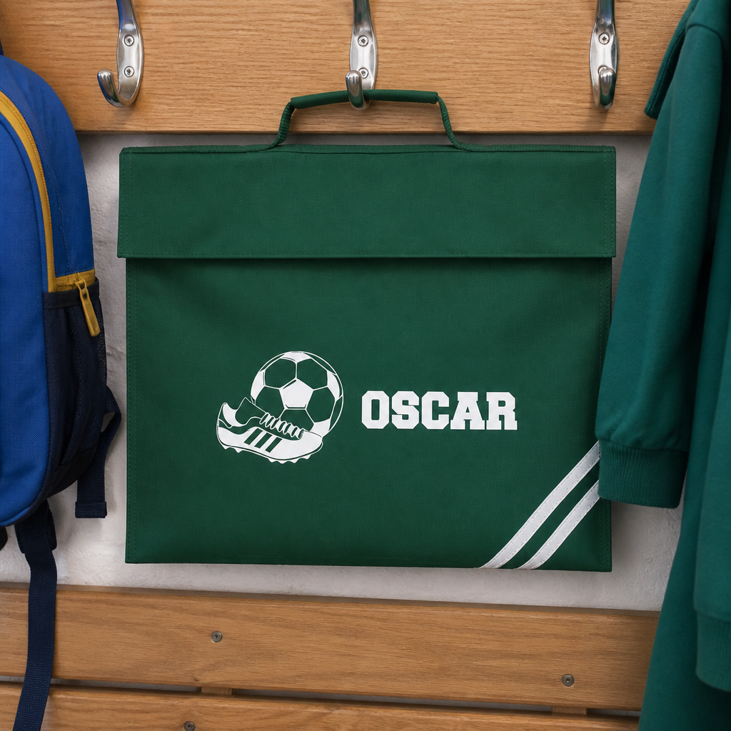 Personalised Football Green School Book Bag with Name