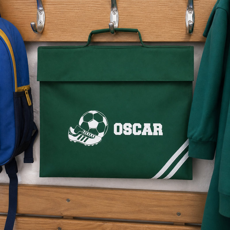 Personalised Football Green School Book Bag with Name