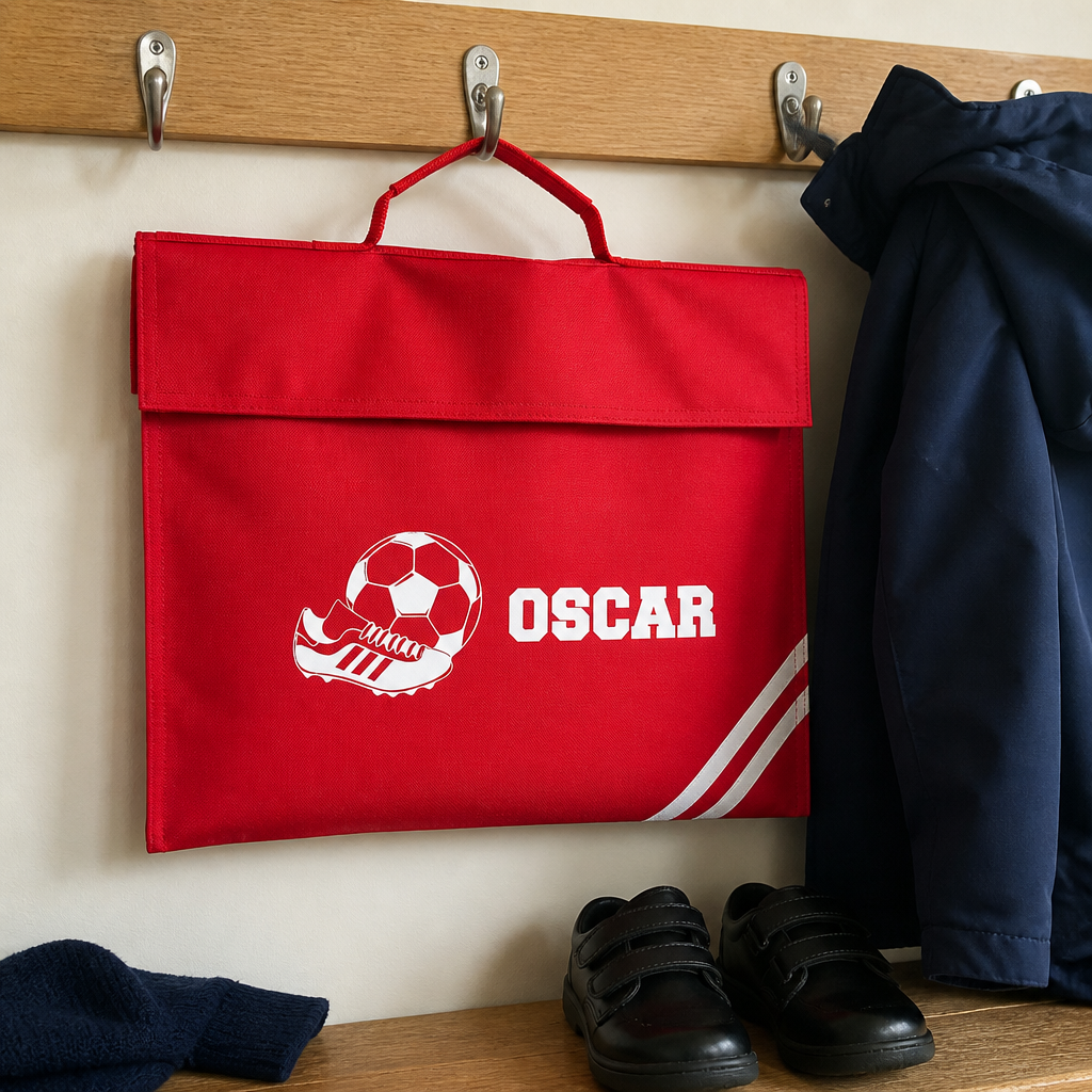Personalised Red Football and Boot School Book Bag with Name