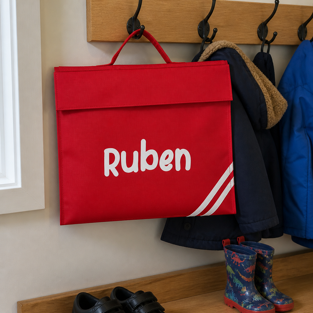 Personalised Red Corner Stripe School Book Bag with Name