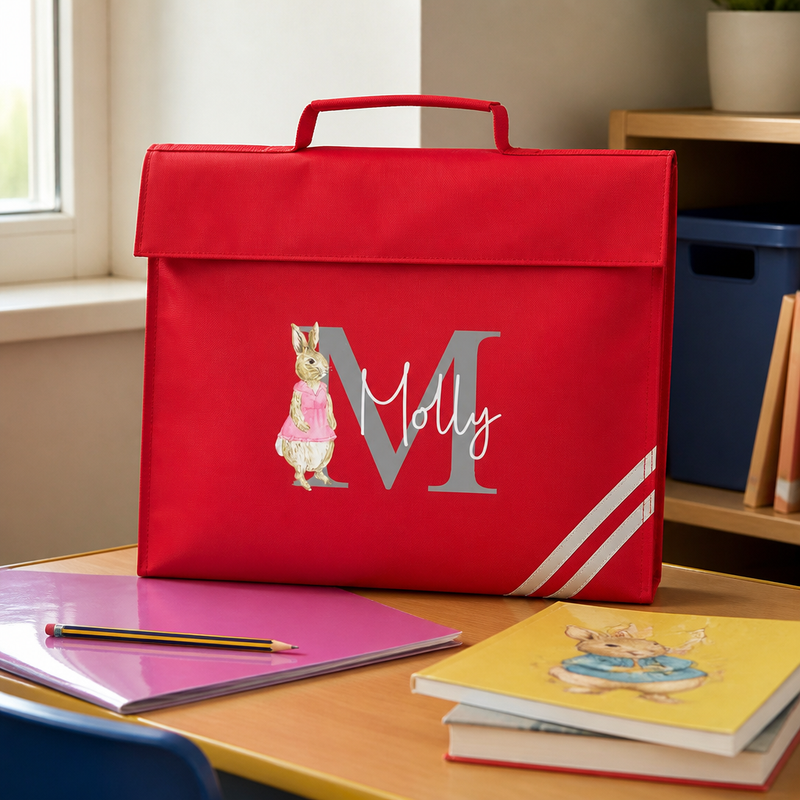 Personalised Pink Rabbit School Book Bag with Name