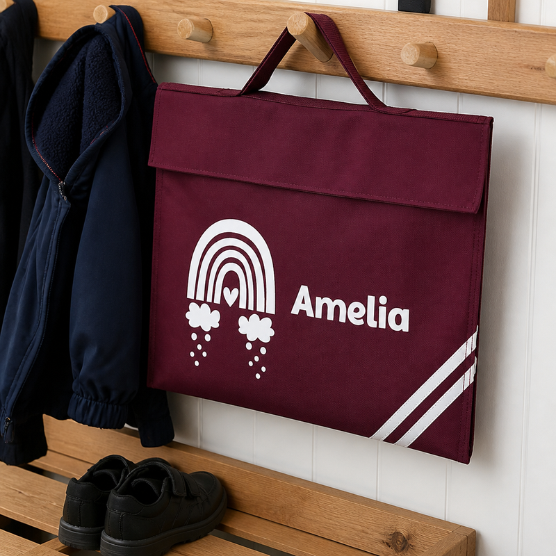 Personalised Burgundy Rainbow School Book Bag with Name
