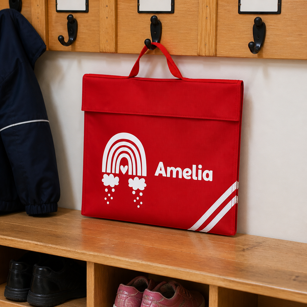 Personalised Red Rainbow School Book Bag with Name
