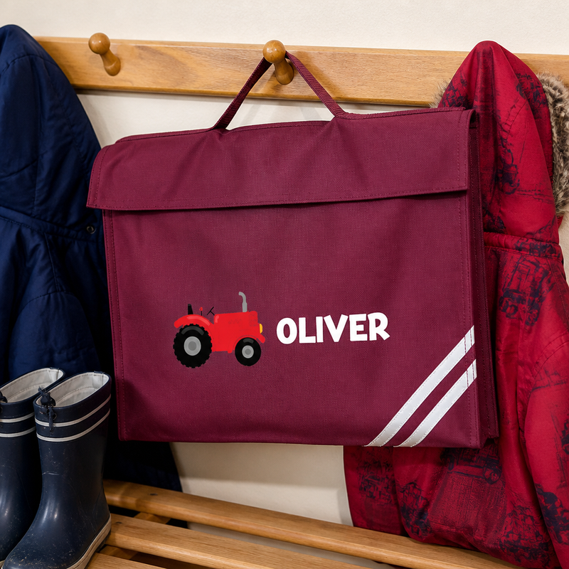 Personalised Red Tractor School Book Bag with Name