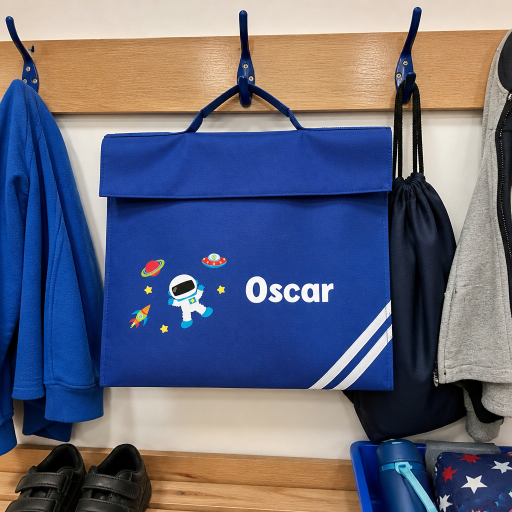 Personalised Space Blue School Book Bag with Name