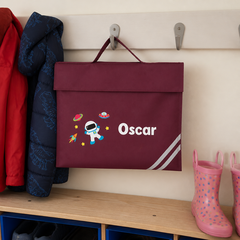Personalised Space Burgundy School Book Bag with Name