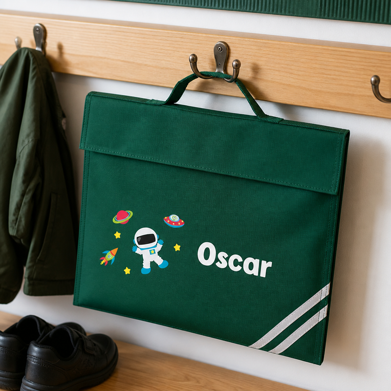 Personalised Space Green School Book Bag with Name