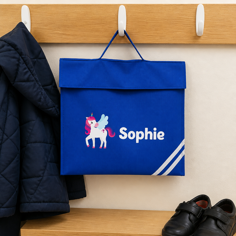 Personalised Unicorn Blue School Book Bag with Name