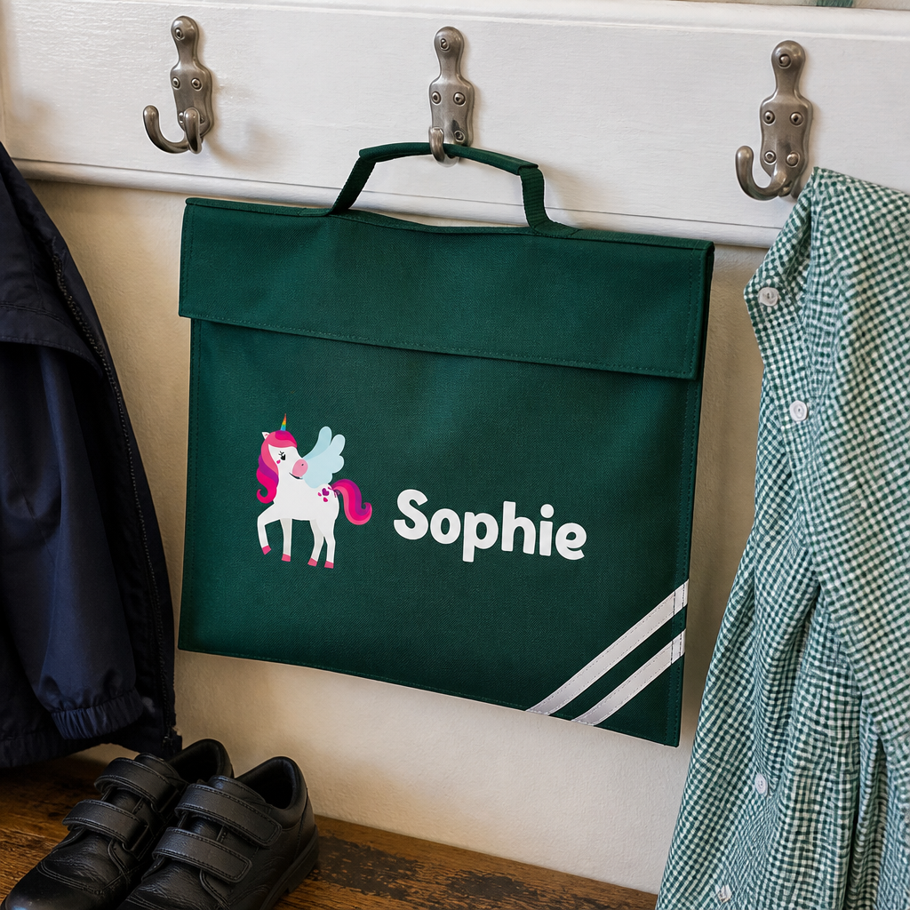 Personalised Winged Unicorn and Hearts School Book Bag with Name
