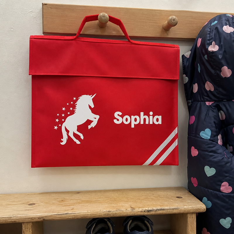 Personalised Unicorn Silhouette with Stars Book Bag with Name