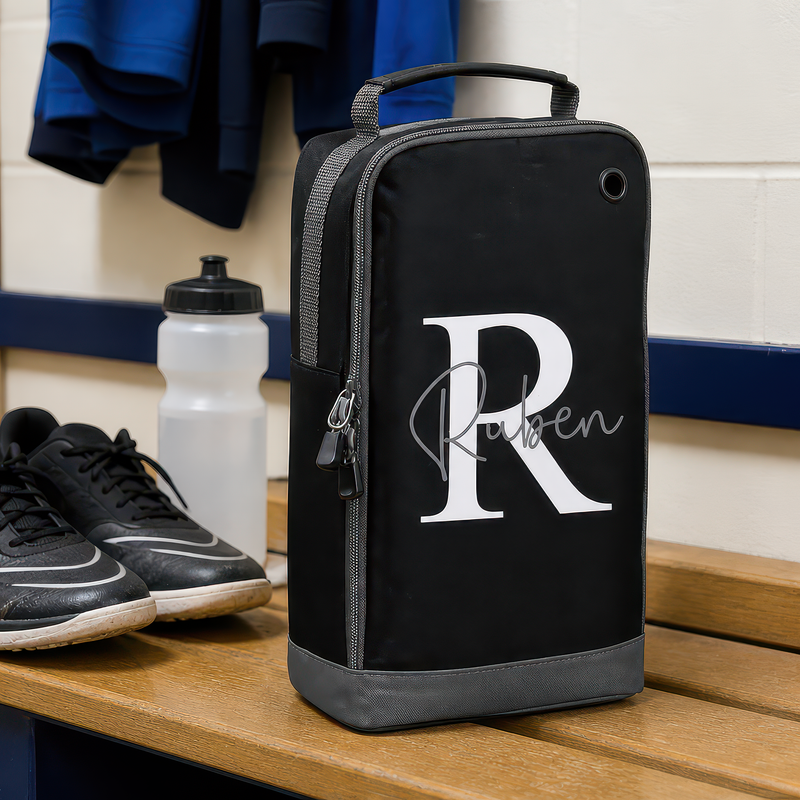 Personalised White Initial Kids Boot Bag with Name and Initial - Black - alternative view