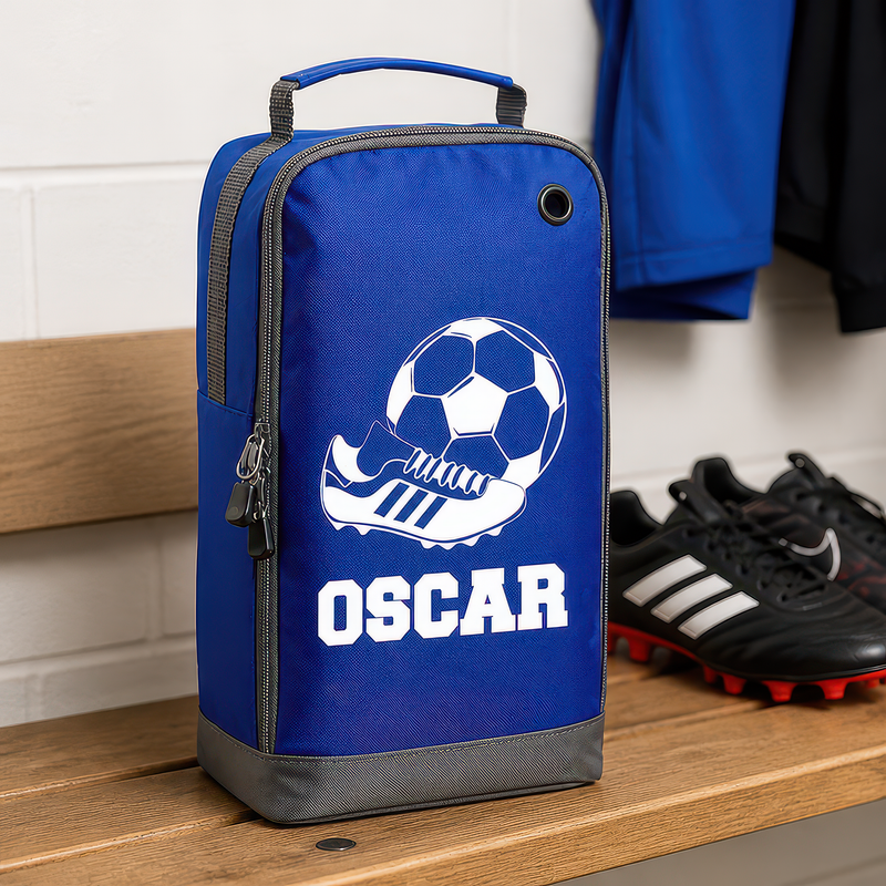 Personalised Football Kids Boot Bag with Name - Blue - alternative view