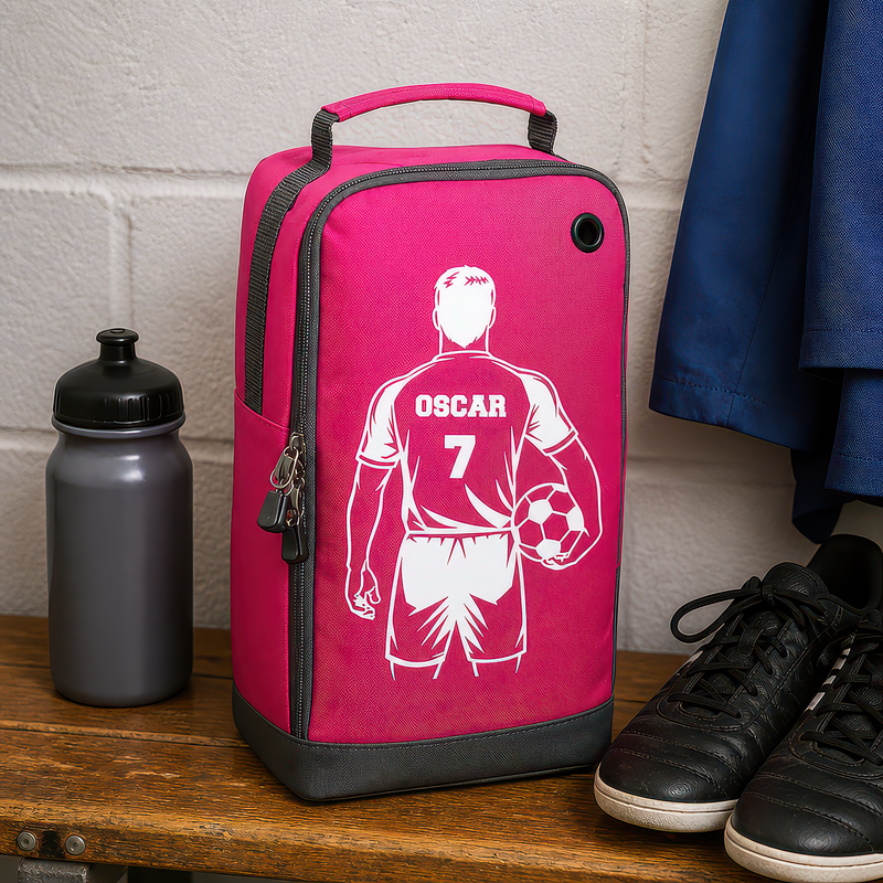 Personalised Boy Shirt and Number Boot Bag with Name and Number - Pink - alternative view