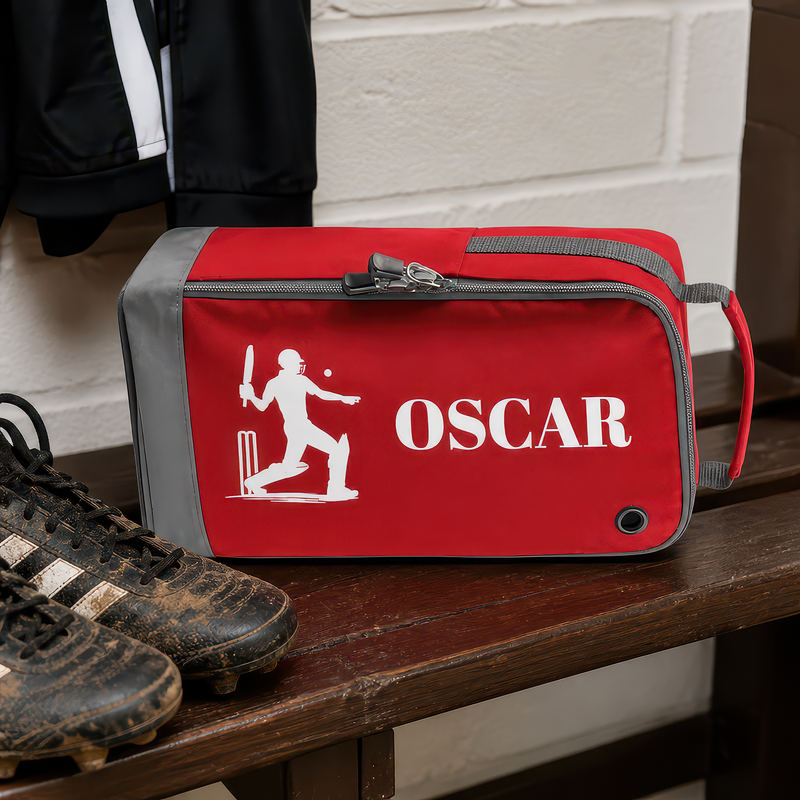 Personalised Cricket Kids Boot Bag with Name - Red - alternative view