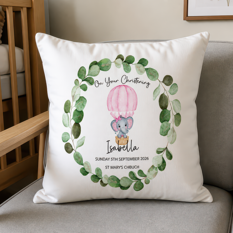 Personalised Pink Balloon Christening Cushion