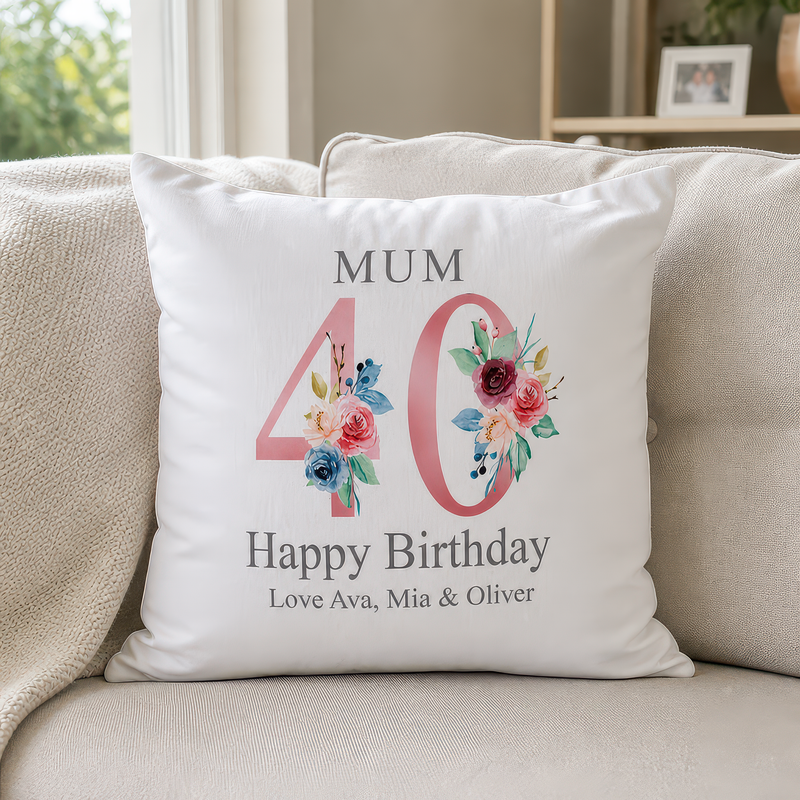 Personalised Mum 40th Birthday Cushion with Names