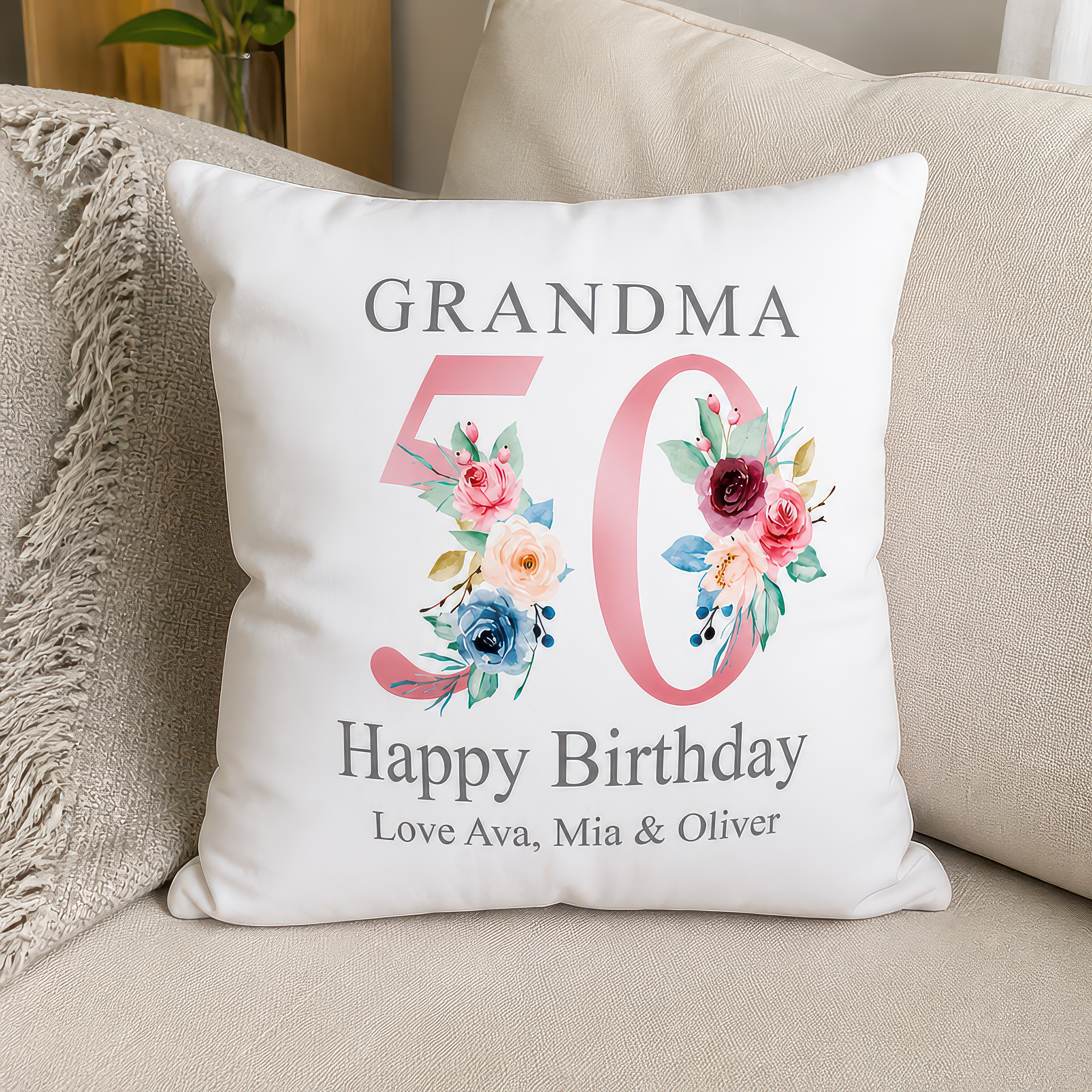Personalised Nanny 50th Birthday Cushion with Names
