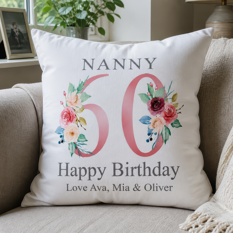 Personalised Nanny 60th Birthday Cushion with Names