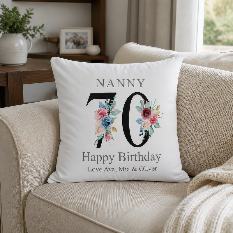 Personalised Nanny 70th Birthday Cushion with Names