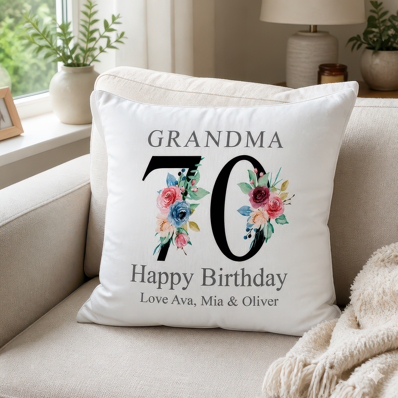 Personalised Nanny 70th Birthday Cushion with Names