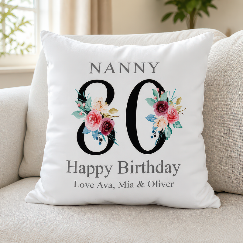 Personalised Nanny 80th Birthday Cushion with Names